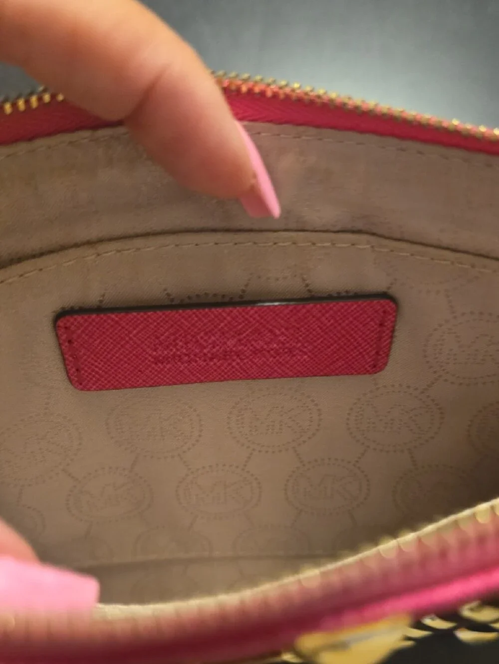 Michael Kors Hot Pink Studded Zip Clutch with Gold Hardware